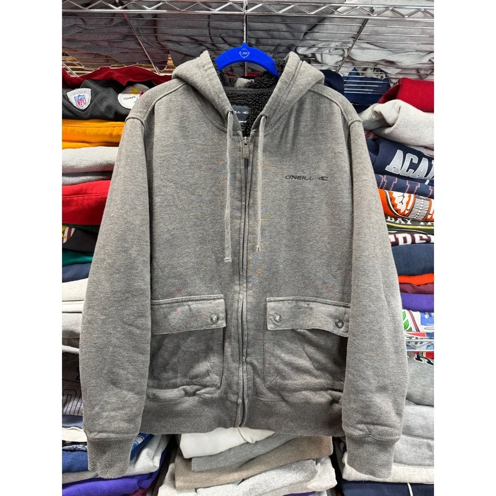 Y2k O'Neill Superfleece Jacket Mens S Green Plaid Sherpa Lined Fleece zip up - Picture 1 of 6
